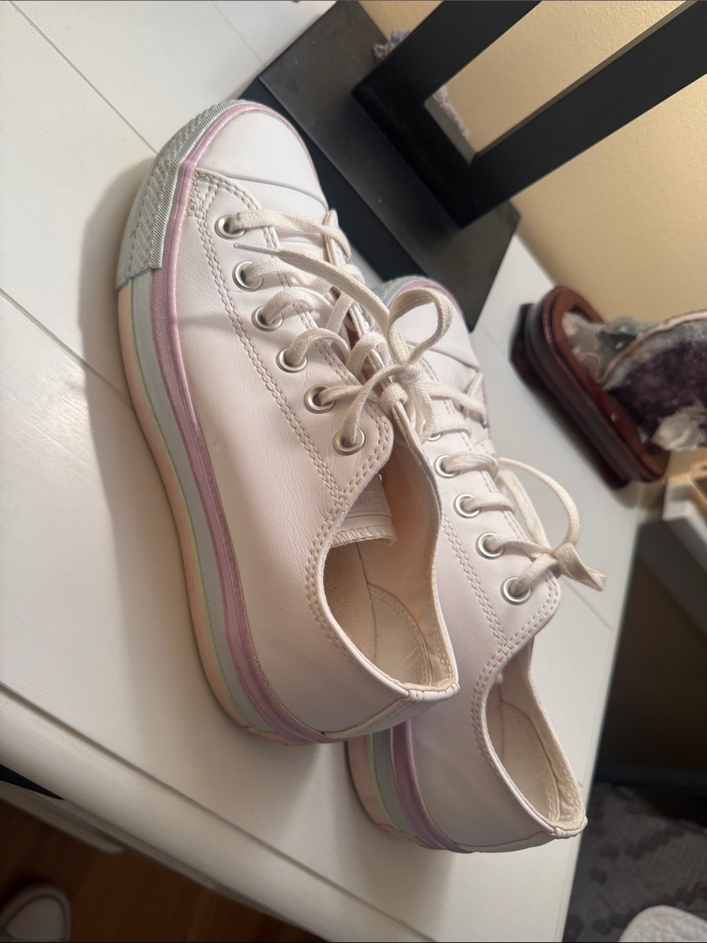 Women’s Classic Low-Top Converse Platform Sneakers in Cream with Pastel Stripe